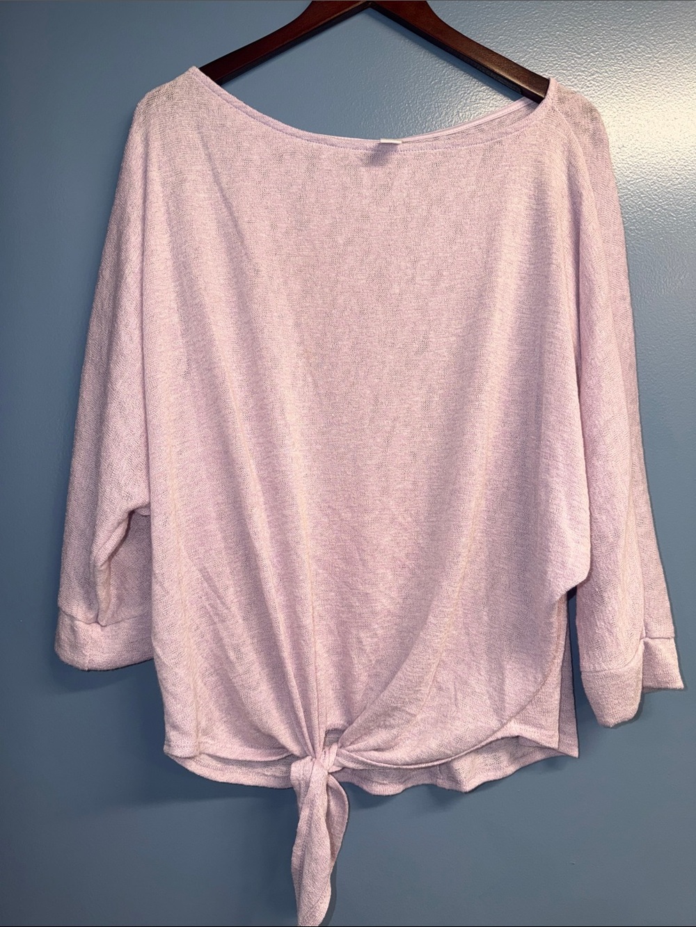 Women's Boatneck Tie-Front Long Sleeve Top - Light Lavender